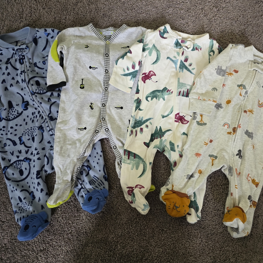 Kids One Piece Pajama Set - Blue, Gray, Cream